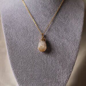 New Natural Citrine Crystal Pendant Necklace with Gold Plated Cap & Chain